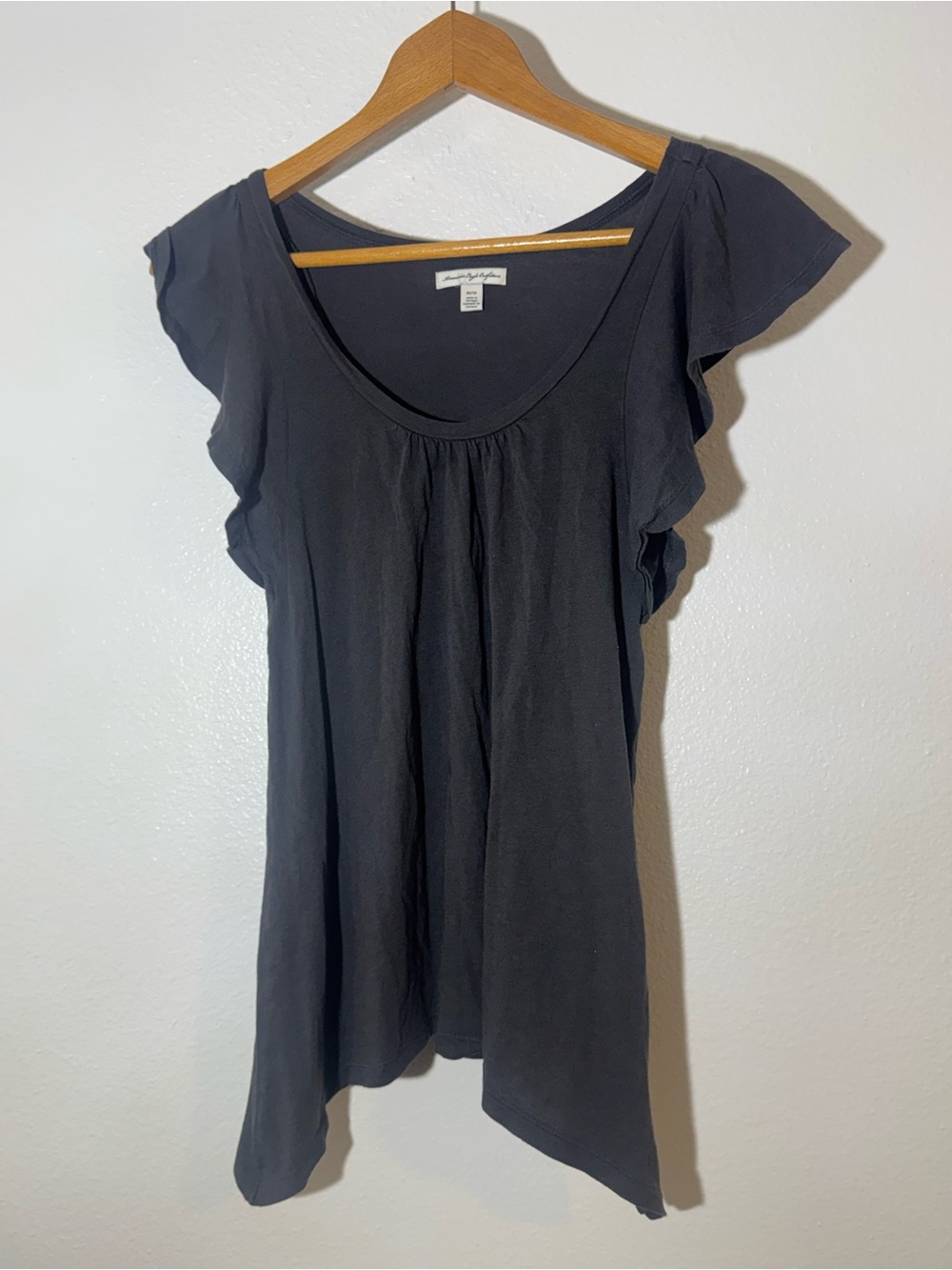 American Eagle Black Flutter Sleeve Scoop Neck Top